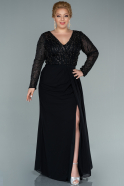 Long Black Chiffon Plus Size Evening Dress ABU2436