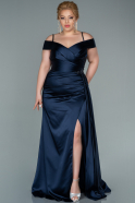 Navy Blue Long Satin Plus Size Evening Dress ABU2370