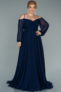 Navy Blue Long Chiffon Plus Size Evening Dress ABU2354