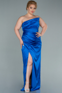 Long Sax Blue Satin Plus Size Evening Dress ABU2442