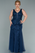 Long Navy Blue Dantelle Plus Size Evening Dress ABU2423