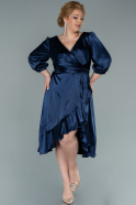 Midi Navy Blue Satin Plus Size Evening Dress ABK1410