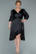 Midi Black Satin Plus Size Evening Dress ABK1410