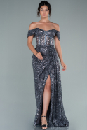Long Anthracite Scaly Evening Dress ABU2503