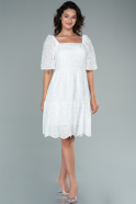 Short White Laced Evening Dress ABK1445