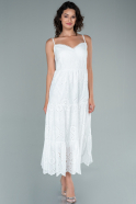 Midi White Laced Evening Dress ABK1446