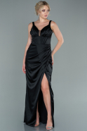 Long Black Satin Prom Gown ABU2485