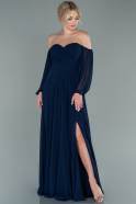 Long Navy Blue Chiffon Prom Gown ABU2457