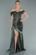 Long Olive Drab Satin Evening Dress ABU2481