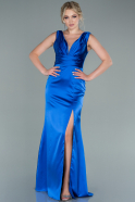 Long Sax Blue Satin Prom Gown ABU2479