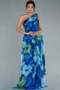 Long Blue Flowers Chiffon Evening Dress ABU2492