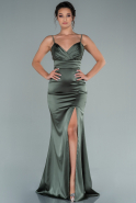 Olive Drab Long Satin Prom Gown ABU2412