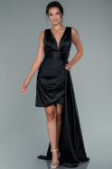 Short Black Satin Invitation Dress ABK1460