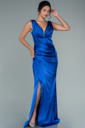 Long Sax Blue Satin Evening Dress ABU2490