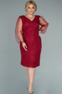 Short Burgundy Laced Plus Size Evening Dress ABK1457
