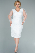 Short White Laced Plus Size Evening Dress ABK1457