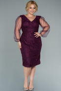 Short Purple Laced Plus Size Evening Dress ABK1457