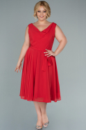 Midi Red Chiffon Plus Size Evening Dress ABK1467