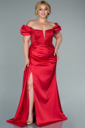 Red Long Satin Plus Size Evening Dress ABU2268
