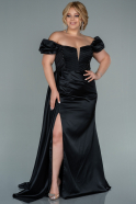 Black Long Satin Plus Size Evening Dress ABU2268