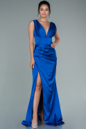 Long Sax Blue Satin Prom Gown ABU2504