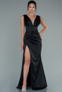 Long Black Satin Prom Gown ABU2504