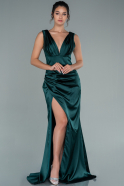 Long Emerald Green Satin Prom Gown ABU2504