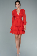 Red Mini Chiffon Invitation Dress ABK959