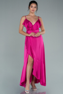 Front Short Back Long Fuchsia Satin Prom Gown ABO092