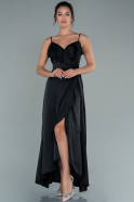 Front Short Back Long Black Satin Prom Gown ABO092