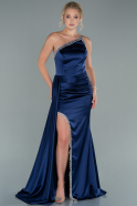 Navy Blue Long Satin Evening Dress ABU2386