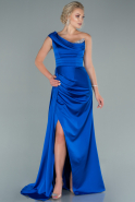 Sax Blue Long Satin Evening Dress ABU2114