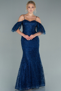 Long Navy Blue Laced Mermaid Evening Dress ABU2520