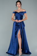 Long Navy Blue Satin Prom Gown ABU2414