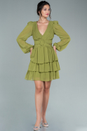 Pistachio Green Mini Chiffon Invitation Dress ABK959