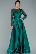 Emerald Green Long Satin Evening Dress ABU2382
