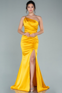 Long Mustard Satin Prom Gown ABU2518