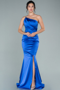 Long Sax Blue Satin Prom Gown ABU2518