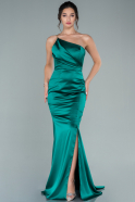 Long Emerald Green Satin Prom Gown ABU2518