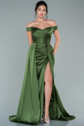 Long Oil Green Satin Prom Gown ABU2414