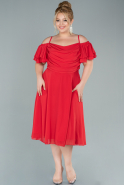 Midi Red Chiffon Plus Size Evening Dress ABK1475