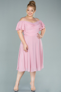 Midi Pink Chiffon Plus Size Evening Dress ABK1475