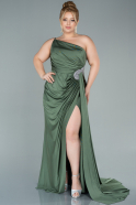 Long Olive Drab Satin Plus Size Evening Dress ABU2532