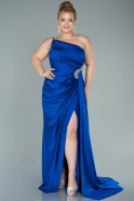 Long Sax Blue Satin Plus Size Evening Dress ABU2532