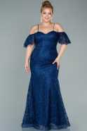 Long Navy Blue Laced Plus Size Evening Dress ABU2522
