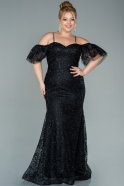 Long Black Laced Plus Size Evening Dress ABU2522