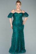 Long Emerald Green Laced Plus Size Evening Dress ABU2522