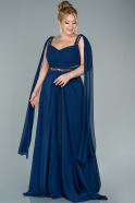 Long Navy Blue Chiffon Plus Size Evening Dress ABU2534
