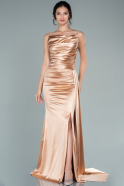 Long Gold Satin Prom Gown ABU2539