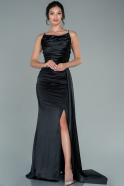Long Black Satin Prom Gown ABU2539